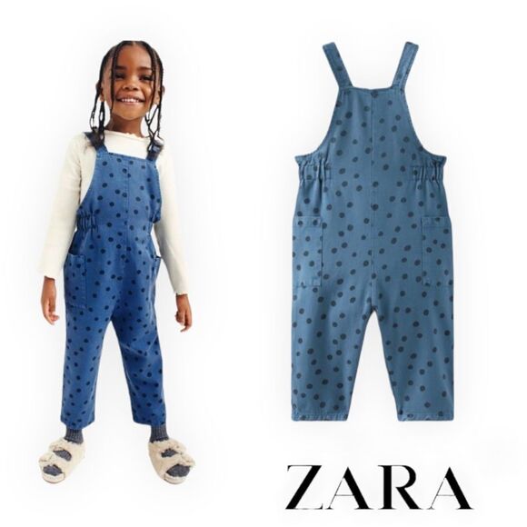 ZARA Kids | Blue | FLOWY POLKA DOT OVERALLS - Picture 1 of 8